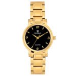 Tenmax Quartz 3016 Elegant Black Dial Analog Gold Watch For Women