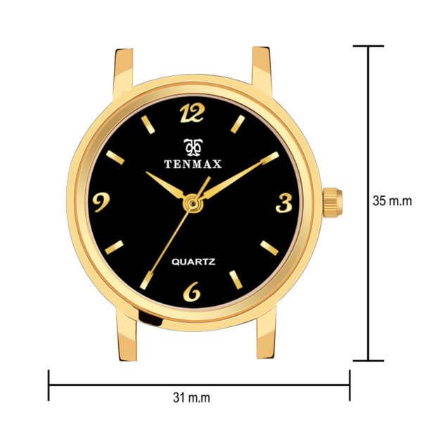 Tenmax Quartz 3016 Elegant Black Dial Analog Gold Watch For Women