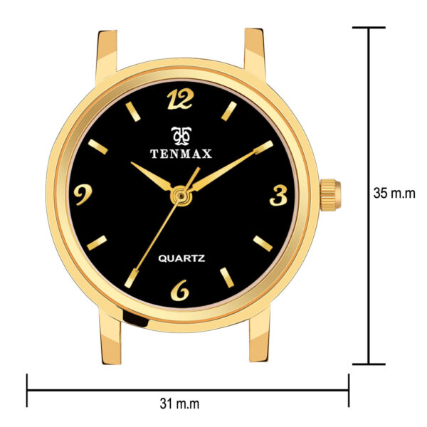 Tenmax Quartz 3056 Elegant Black Dial Analog Gold Watch For Women