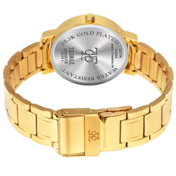 Tenmax Quartz 3056 Elegant Black Dial Analog Gold Watch For Women