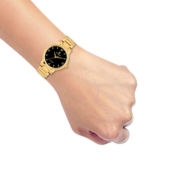 Tenmax Quartz 3056 Elegant Black Dial Analog Gold Watch For Women