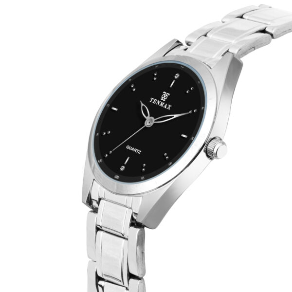 Tenmax Quartz 3054 Elegant Black Dial Analog Steel Watch For Women