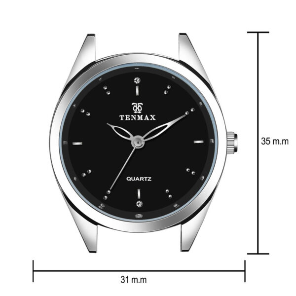Tenmax Quartz 3054 Elegant Black Dial Analog Steel Watch For Women