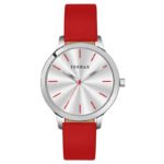 Tenmax Quartz 2199 Silver Dial Red Leather Analog Steel Watch For Girls