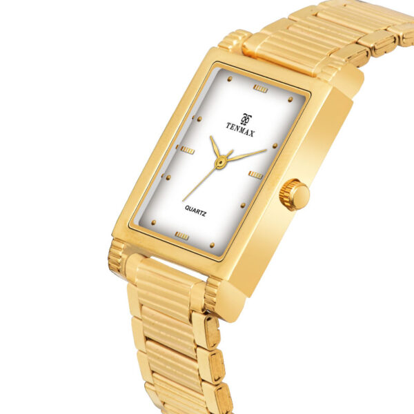 Tenmax Quartz 549 White Dial Plain Gold Analog Watch For Men