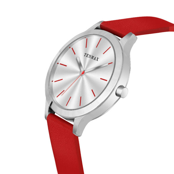 Tenmax Quartz 2199 Silver Dial Red Leather Analog Steel Watch For Girls