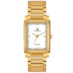 Tenmax Quartz 549 White Dial Plain Gold Analog Watch For Men