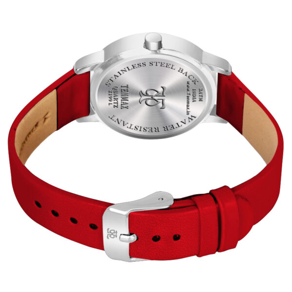 Tenmax Quartz 2199 Silver Dial Red Leather Analog Steel Watch For Girls