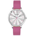 Tenmax Quartz 2199 Silver Dial Pink Leather Analog Steel Watch For Girls