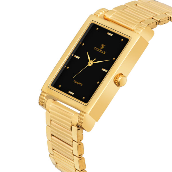 Tenmax Quartz 549 Black Dial Plain Gold Analog Watch For Men