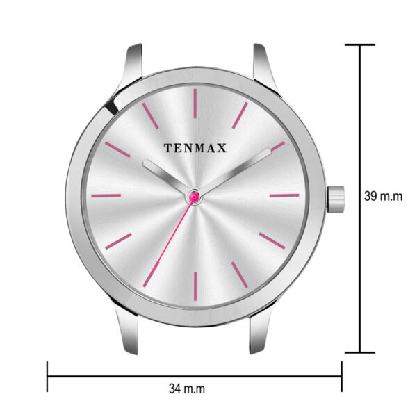 Tenmax Quartz 2199 Silver Dial Pink Leather Analog Steel Watch For Girls