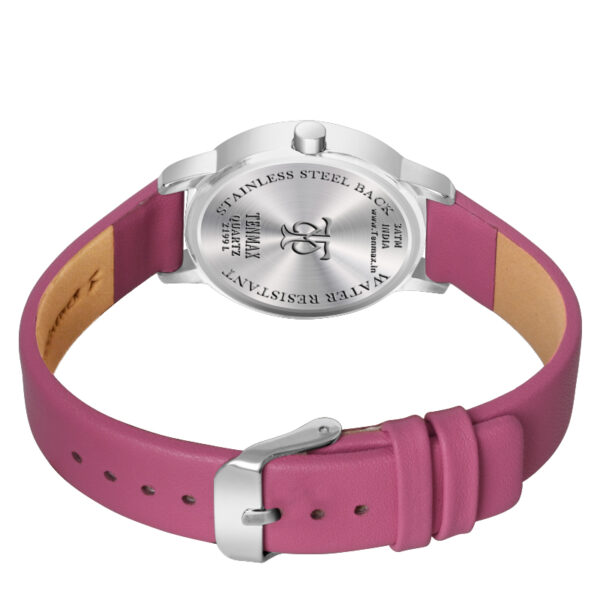 Tenmax Quartz 2199 Silver Dial Pink Leather Analog Steel Watch For Girls
