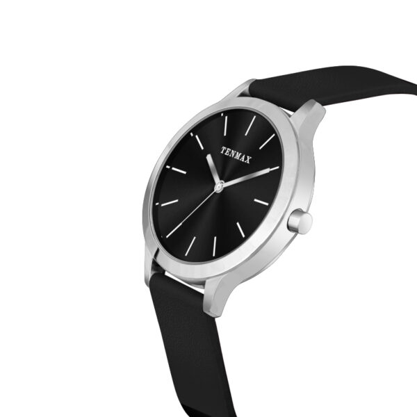 Tenmax Quartz 2199 Black Dial Black Leather Analog Steel Watch For Girls
