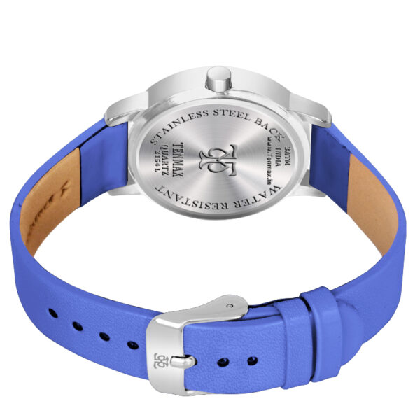 Tenmax Quartz 2154 Silver Dial Blue Leather Analog Steel Watch For Girls
