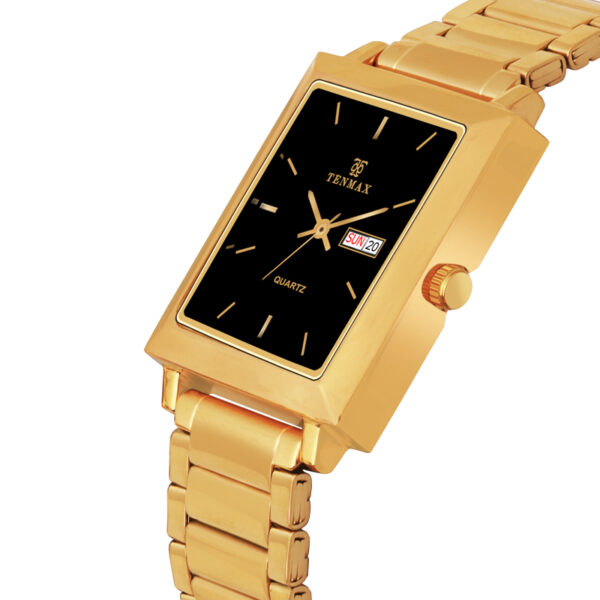 Tenmax Quartz 553 Day Date Black Dial Gold Analog Watch For Men