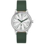 Tenmax Quartz 2154 Silver Dial Green Leather Analog Steel Watch For Girls
