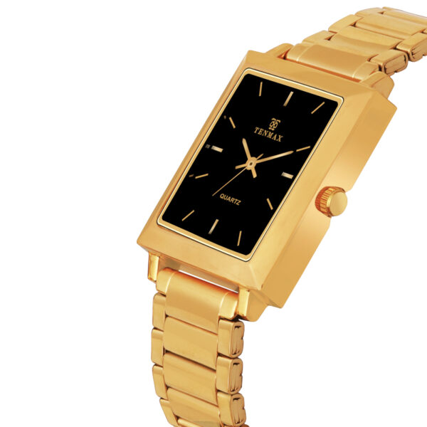 Tenmax Quartz 553 Plain Black Dial Gold Analog Watch For Men