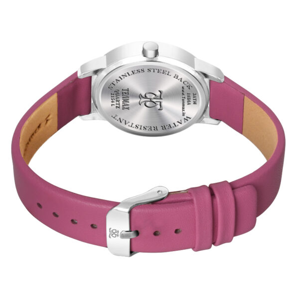 Tenmax Quartz 2154 Silver Dial Pink Leather Analog Steel Watch For Girls