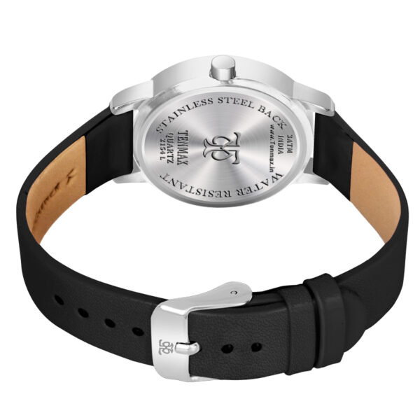 Tenmax Quartz 2154 Black Dial Black Leather Analog Steel Watch For Girls