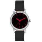 Tenmax Quartz 2154 Black Dial Black Leather Analog Steel Watch For Girls