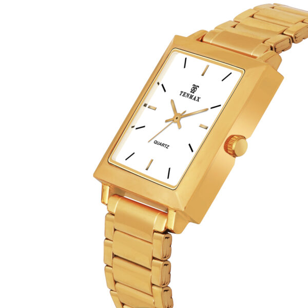 Tenmax Quartz 553 Plain White Dial Gold Analog Watch For Men