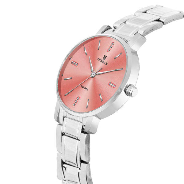 Tenmax Quartz 3055 Punch Pink Dial Analog Steel Watch For Women