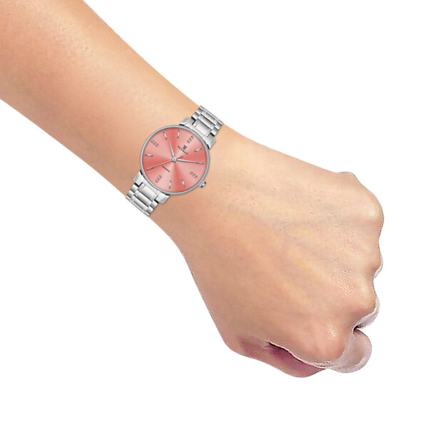 Tenmax Quartz 3055 Punch Pink Dial Analog Steel Watch For Women