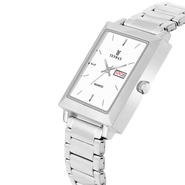 Tenmax Quartz 553 Day Date White Dial Classic Steel Analog Watch For Men