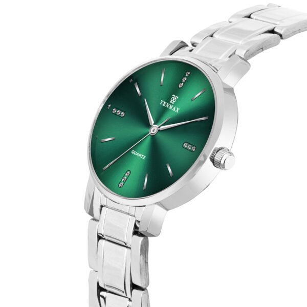 Tenmax Quartz 3055 Forest Green Dial Analog Steel Watch For Women