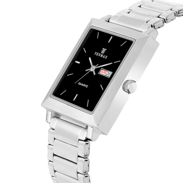 Tenmax Quartz 553 Day Date Black Dial Classic Steel Analog Watch For Men