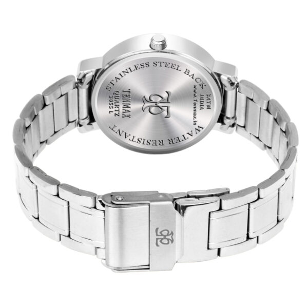 Tenmax Quartz 3055 Elegant Black Dial Analog Steel Watch For Women