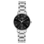 Tenmax Quartz 3055 Elegant Black Dial Analog Steel Watch For Women