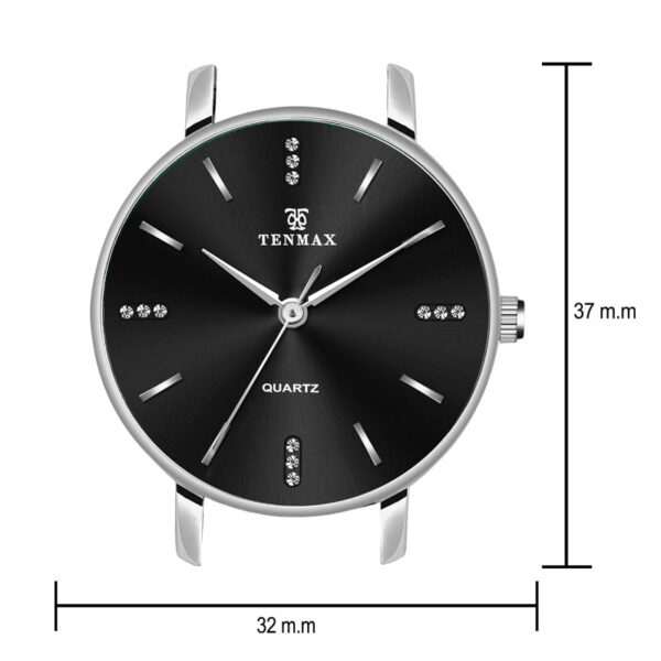 Tenmax Quartz 3055 Elegant Black Dial Analog Steel Watch For Women