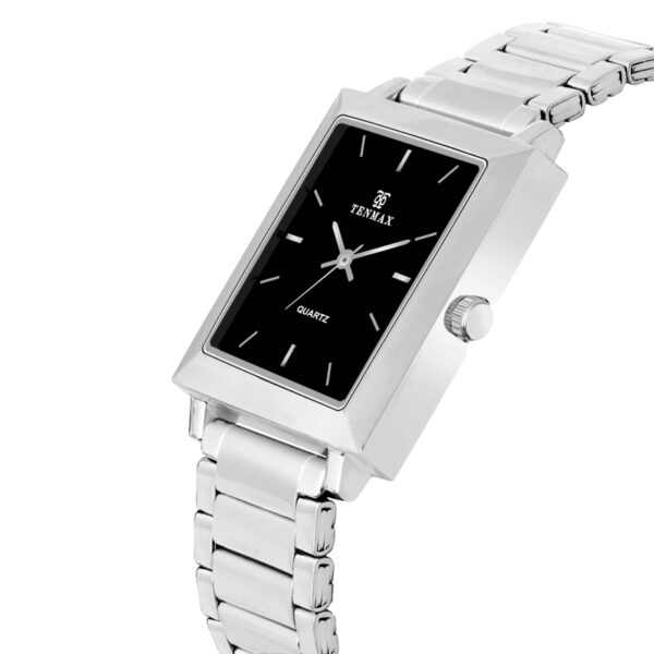 Tenmax Quartz 553 Plain Black Dial Classic Steel Analog Watch For Men