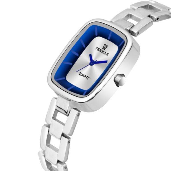 Tenmax Steeluxe Quartz Analog 1038 Silver Dial Blue Ring Steel Watch For Girls