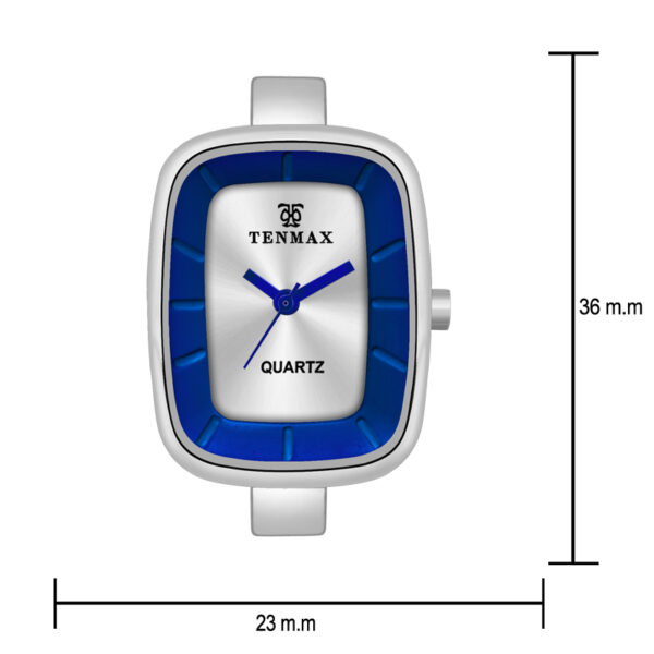 Tenmax Steeluxe Quartz Analog 1038 Silver Dial Blue Ring Steel Watch For Girls