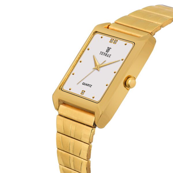 Tenmax Quartz 539 White Dial Plain Gold Analog Watch For Men