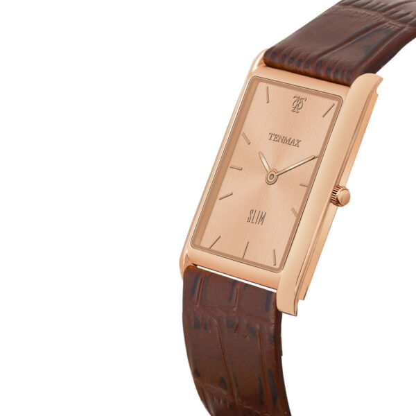 Tenmax Slim 529 Rose Gold Luxury All Steel Leather Strap Watch for Men