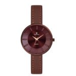 Tenmax Quartz 2188 Maroon Dial Brown Copper Leather Analog Watch For Women