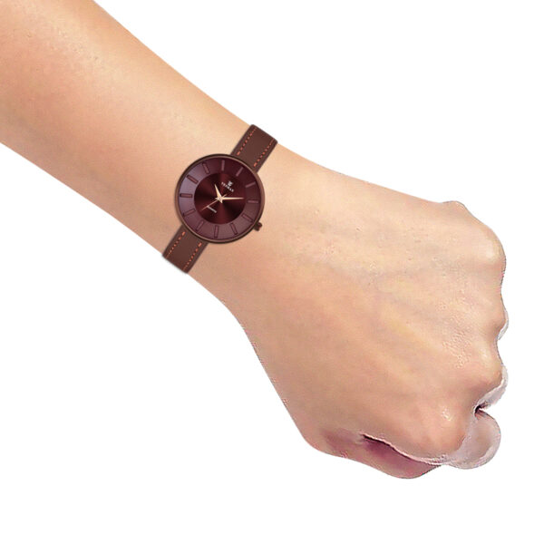 Tenmax Quartz 2188 Maroon Dial Brown Copper Leather Analog Watch For Women