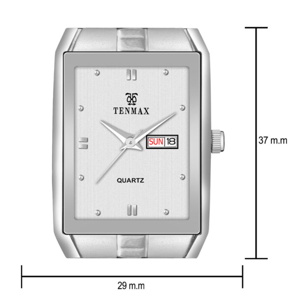 Tenmax Quartz 544 Day Date Silver Dial Classic Steel Analog Watch For Men