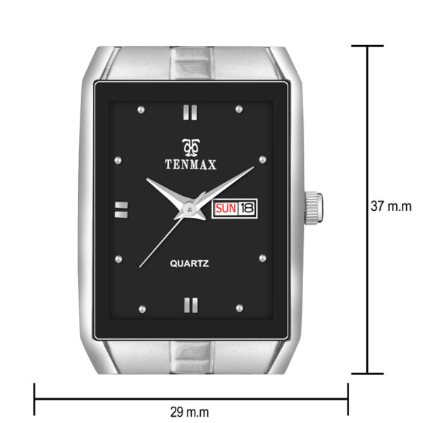 Tenmax Quartz 544 Day Date Black Dial Classic Steel Analog Watch For Men