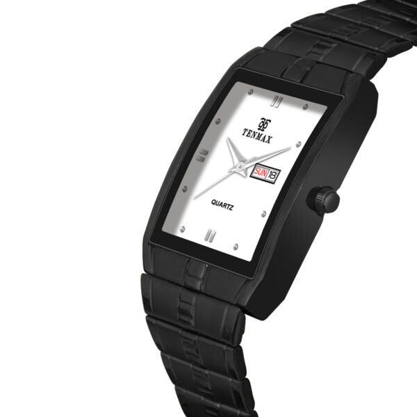Tenmax Phantom Quartz 544 Day Date White Dial Black Metal Analog Watch For Men