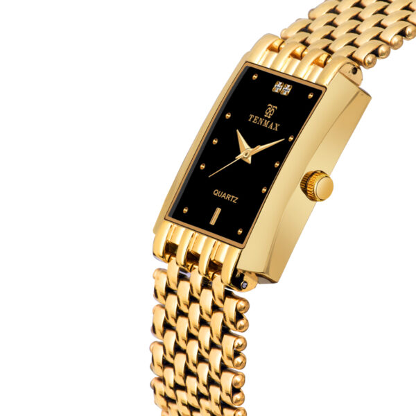 Tenmax Quartz 530 Black Dial Plain Gold Analog Watch For Men