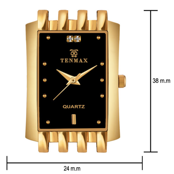 Tenmax Quartz 530 Black Dial Plain Gold Analog Watch For Men