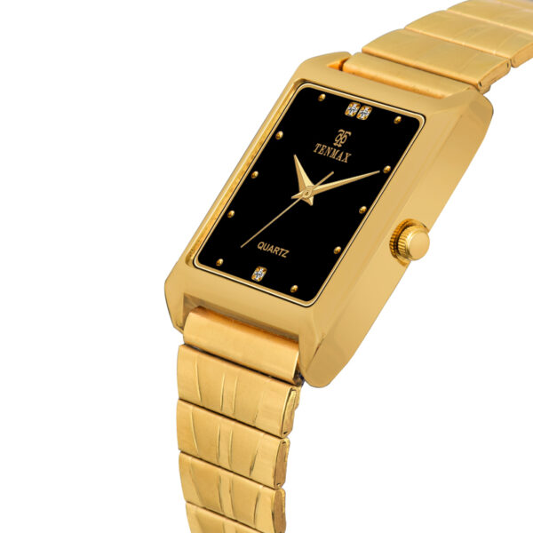 Tenmax Quartz 539 Black Dial Plain Gold Analog Watch For Men