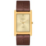 Tenmax Slim 529 Gold Dial Brown Leather Luxury All Steel Gold analog Watch for Men