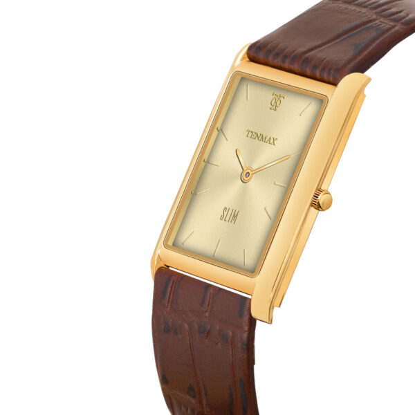 Tenmax Slim 529 Gold Dial Brown Leather Luxury All Steel Gold analog Watch for Men