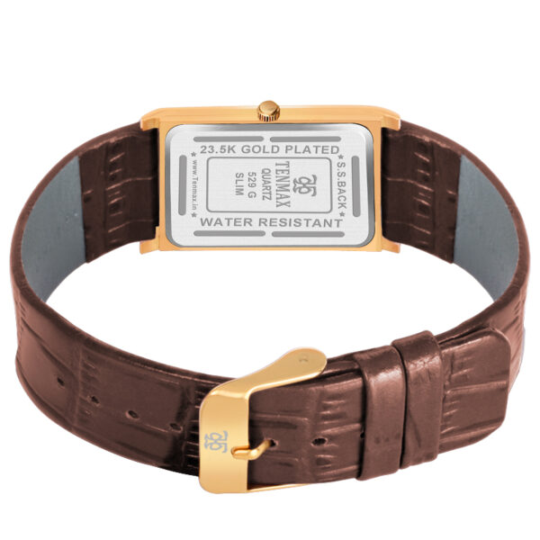 Tenmax Slim 529 Gold Dial Brown Leather Luxury All Steel Gold analog Watch for Men