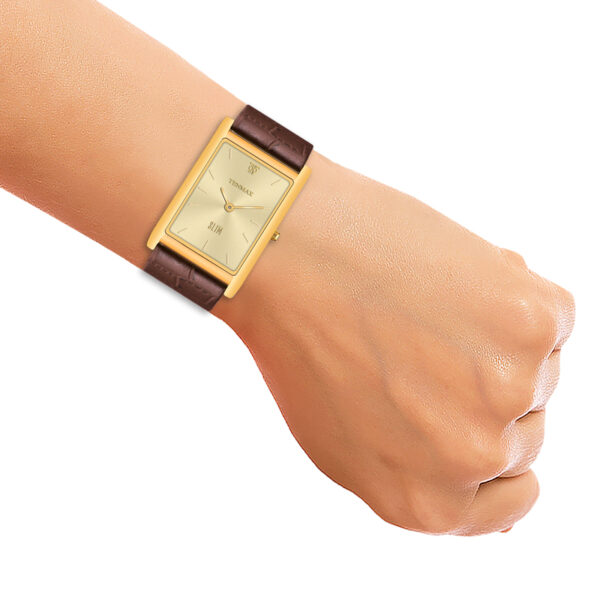 Tenmax Slim 529 Gold Dial Brown Leather Luxury All Steel Gold analog Watch for Men